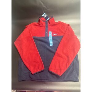 Lands End NWT Men's Polar Warm Fleece Snap Neck Pullover Navy/Red in‎ Large